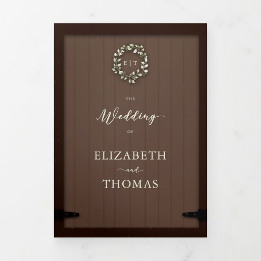 Rustieke schuur hout Eucalyptus Crest formele brui Drieluik Uitnodiging (Cover)