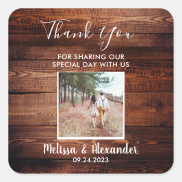 Rustieke schuur hout foto Bruiloft Dank u Vierkante Sticker