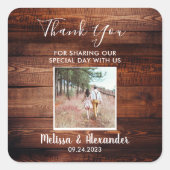 Rustieke schuur hout foto Bruiloft Dank u Vierkante Sticker (Voorkant)
