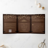 Rustieke Schuur Hout Gouden Kalligrafie Elegante b Drieluik Uitnodiging (Binnen)