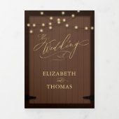 Rustieke Schuur Hout Gouden Kalligrafie Elegante b Drieluik Uitnodiging (Cover)