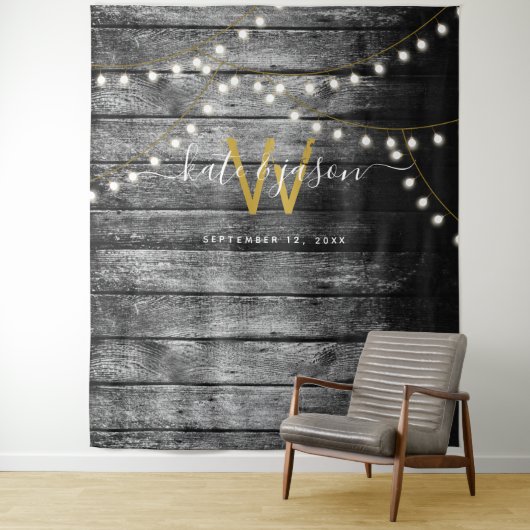 Rustieke schuur hout gouden lichten trouw achtergr wandkleed (In situ)