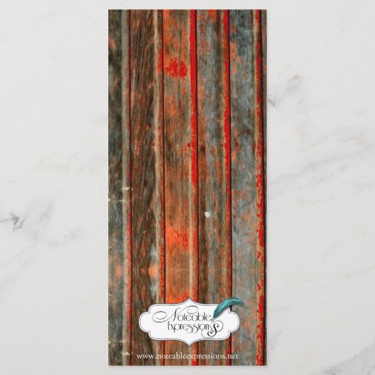 Rustieke schuur hout graffiti hart bruiloft menu (Achterkant)