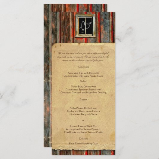 Rustieke schuur hout graffiti hart bruiloft menu (Voorkant / Achterkant)