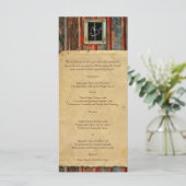 Rustieke schuur hout graffiti hart bruiloft menu (Staand voorkant)