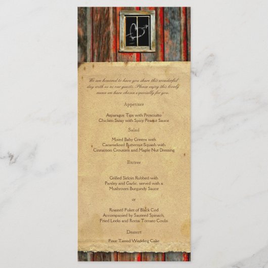 Rustieke schuur hout graffiti hart bruiloft menu (Voorkant)