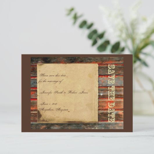 Rustieke schuur hout Graffiti hart Save the Date (Staand voorkant)