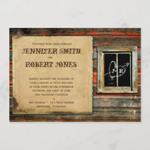 Rustieke schuur hout hart raam bruiloft uitnodigin kaart