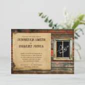 Rustieke schuur hout hart raam bruiloft uitnodigin kaart (Staand voorkant)