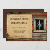 Rustieke schuur hout hart raam bruiloft uitnodigin kaart (Voorkant / Achterkant)