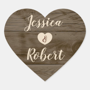 Rustieke Schuur Hout Hart Wedding Sticker
