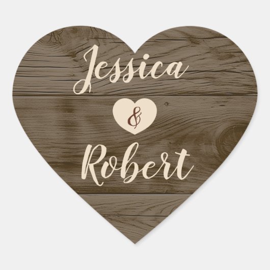 Rustieke Schuur Hout Hart Wedding Sticker (Voorkant)