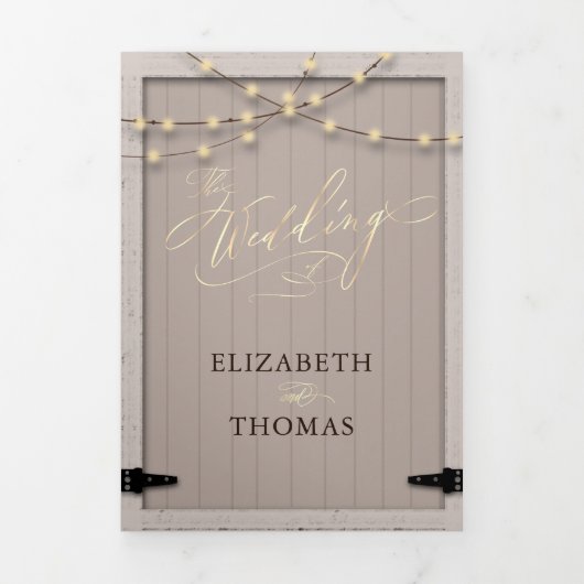 Rustieke schuur hout kalligrafie elegante foto bru drieluik uitnodiging (Cover)