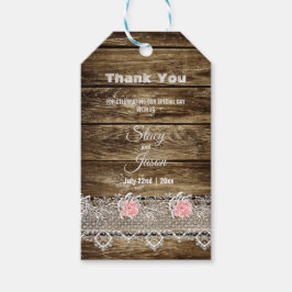 Rustieke schuur hout & kant bedankt cadeaulabel