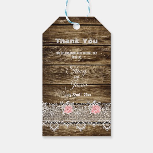 Rustieke schuur hout & kant bedankt cadeaulabel (Voorkant)
