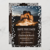 Rustieke Schuur Hout Kant Burlap Hearts Trouwfoto Save The Date (Voorkant / Achterkant)