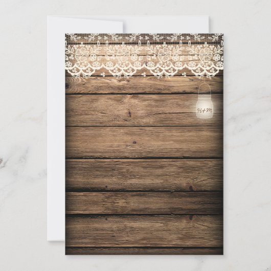 Rustieke schuur hout kant Mason Jar bruiloft Kaart (Achterkant)
