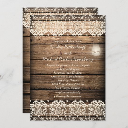 Rustieke schuur hout kant Mason Jar bruiloft Kaart