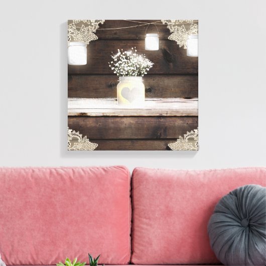 Rustieke schuur hout kant Mason Jars & Baby's Brea Canvas Afdruk (Insitu (Woonkamer))