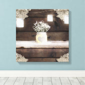 Rustieke schuur hout kant Mason Jars & Baby's Brea Canvas Afdruk (Insitu (Houten vloer))