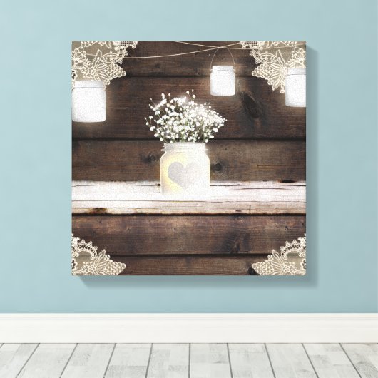 Rustieke schuur hout kant Mason Jars & Baby's Brea Canvas Afdruk (Insitu (Houten vloer))