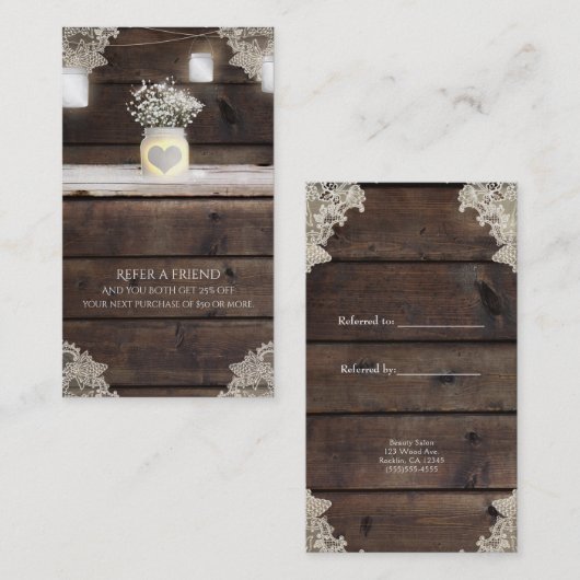 Rustieke schuur hout, kant & metselaar potten verw aanbevelingskaartje (Voorkant / Achterkant)