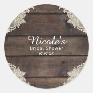 Rustieke schuur hout & kant romantisch elegant fav ronde sticker