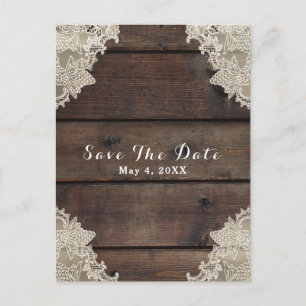 Rustieke schuur hout & kant romantische save the d aankondigingskaart