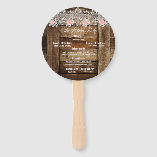 Rustieke Schuur Hout & Kant Wedding Programma Handwaaier (Achterkant)