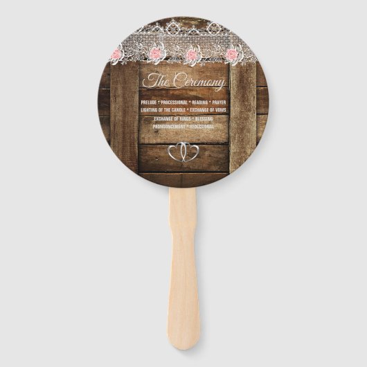 Rustieke Schuur Hout & Kant Wedding Programma Handwaaier (Voorkant)