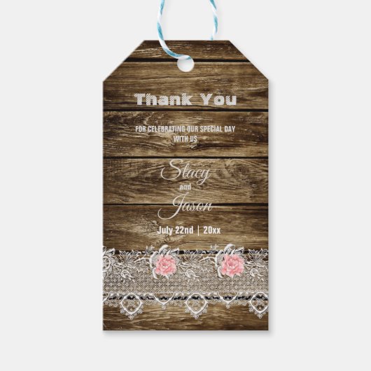 Rustieke schuur hout & kanten bedankje cadeaulabel (Voorkant)