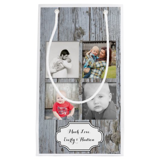 Rustieke schuur hout Kerstmis vakantie familie fot Klein Cadeauzakje (Voorkant)