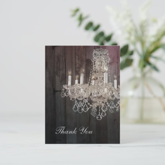 Rustieke schuur hout kroonluchter bruiloft dank u briefkaart (Staand voorkant)