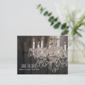 Rustieke schuur hout kroonluchter bruiloft opslaan aankondigingskaart (Staand voorkant)