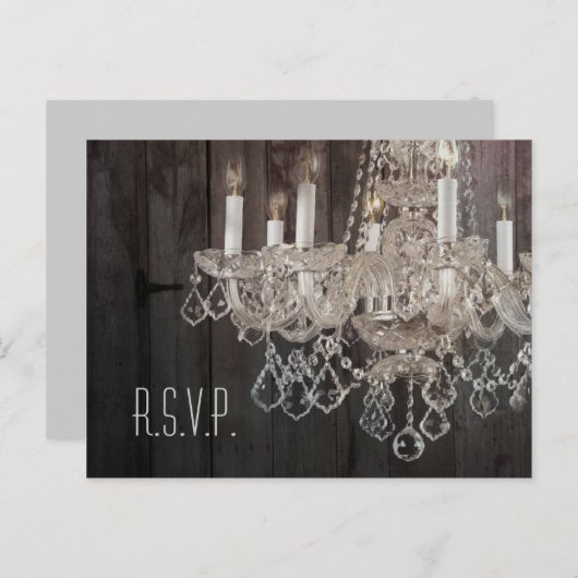 Rustieke schuur hout kroonluchter bruiloft reactie uitnodiging briefkaart (Voorkant / Achterkant)