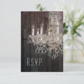 Rustieke schuur hout kroonluchter bruiloft RSVP re (Staand voorkant)
