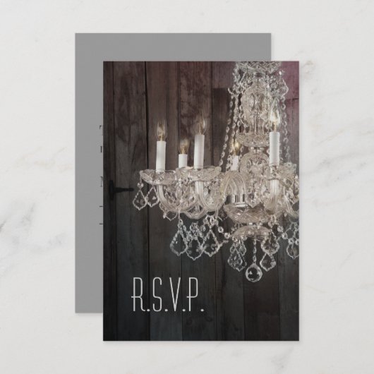 Rustieke schuur hout kroonluchter bruiloft RSVP re (Voorkant / Achterkant)