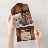 Rustieke schuur hout land foto Bruiloft All In One Uitnodiging (Afscheurbaar)