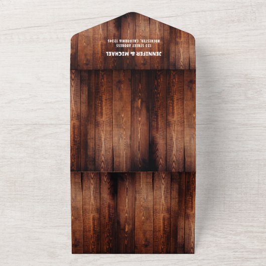 Rustieke schuur hout land foto Bruiloft All In One Uitnodiging (Buitenkant)