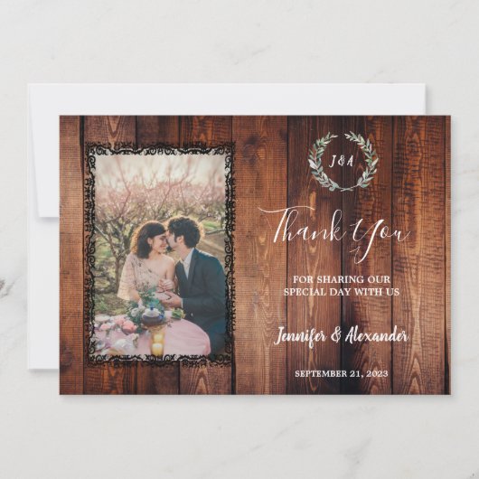 Rustieke schuur hout land  foto Bruiloft Bedankkaart (Voorkant)