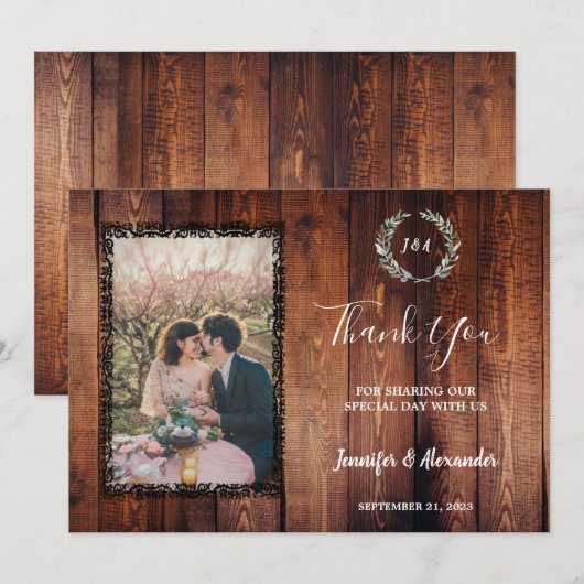 Rustieke schuur hout land  foto Bruiloft Bedankkaart (Voorkant / Achterkant)
