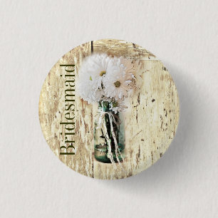 rustieke schuur hout land madeliefje bruidsmeisje ronde button 3,2 cm