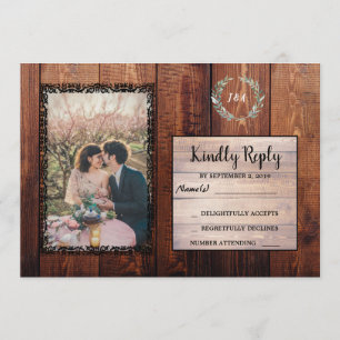 Rustieke schuur hout land vintage bruiloft RSVP Kaart