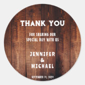 Rustieke schuur hout landelijke land bruiloft Dank Ronde Sticker (Voorkant)