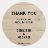 Rustieke schuur hout landelijke land bruiloft Dank Ronde Sticker (Voorkant)