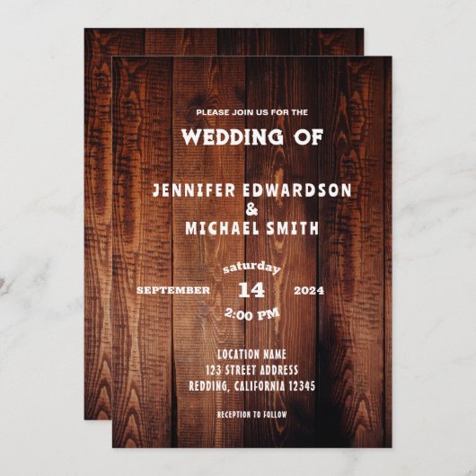 Rustieke schuur hout landelijke land bruiloft kaart (Voorkant / Achterkant)