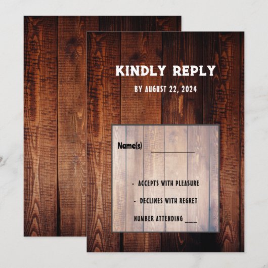 Rustieke schuur hout landelijke land bruiloft RSVP Kaart (Voorkant / Achterkant)