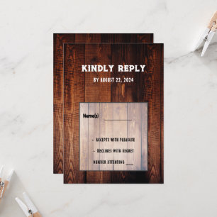 Rustieke schuur hout landelijke land bruiloft RSVP Kaart