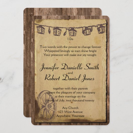 Rustieke schuur hout lantaarn bruiloft kaart (Voorkant / Achterkant)