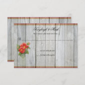 Rustieke schuur hout Mason Jar Red Dahlias RSVPs RSVP Kaartje (Voorkant / Achterkant)